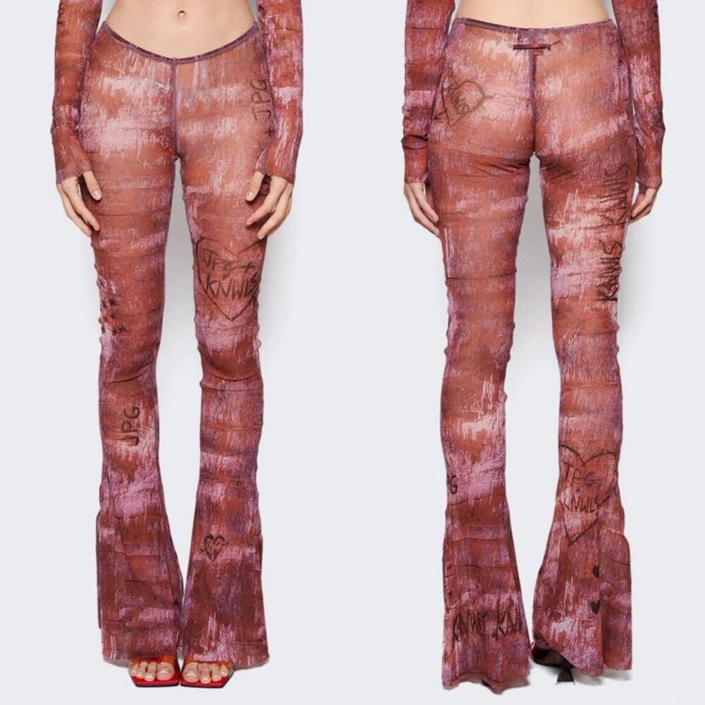 New Jean Paul Gaultier X KNWLS Sheer Mesh Flare Pants Tattoo XL Y2K 90s JPG